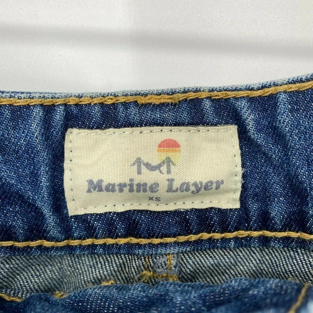 Marine Layer Mendes Denim Mini Skirt Women Size XS Raw Hem Cotton Dark Wash Blue - Picture 5 of 10